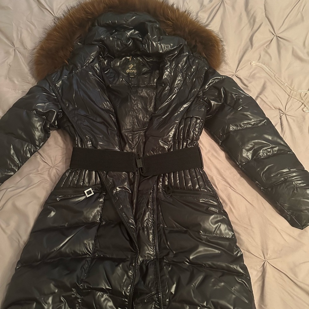 New winter jacket with removable fur hood.